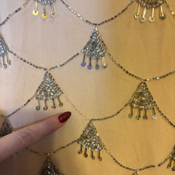 Beaded Sequin Mesh Tank Top Nude Silver Embellished Evening Cocktail Top M - Picture 5 of 8